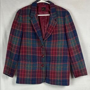 Vintage Red and Green Plaid Liz Sport Wool Blazer